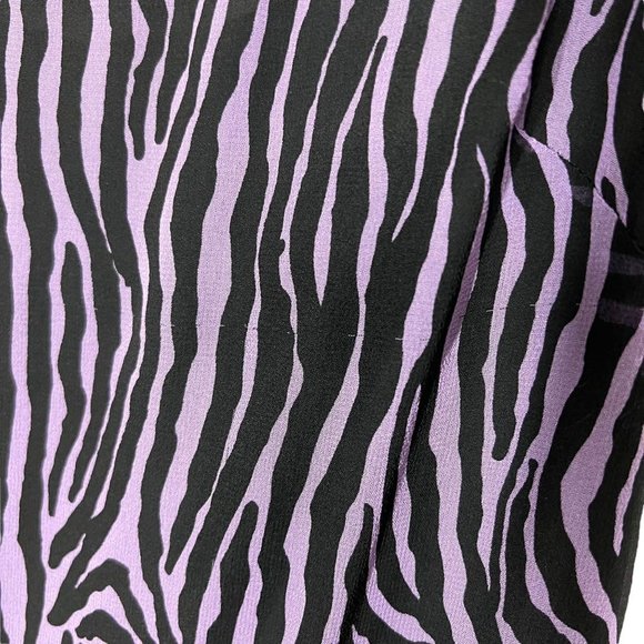 Vintage 90s Purple Black Zebra Print Beaded Fringe Tapered Knee Length Dress Sma - Picture 10 of 11